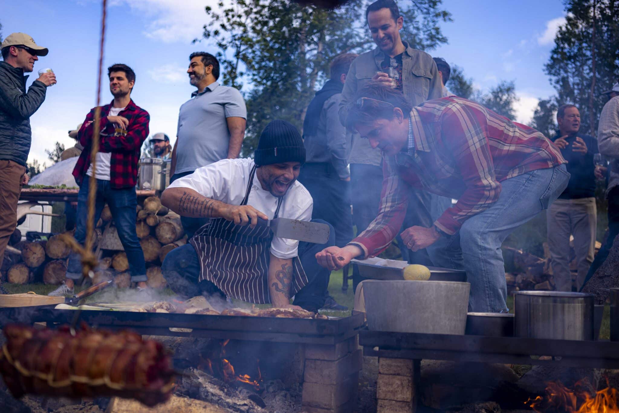 serving up food at the bbq